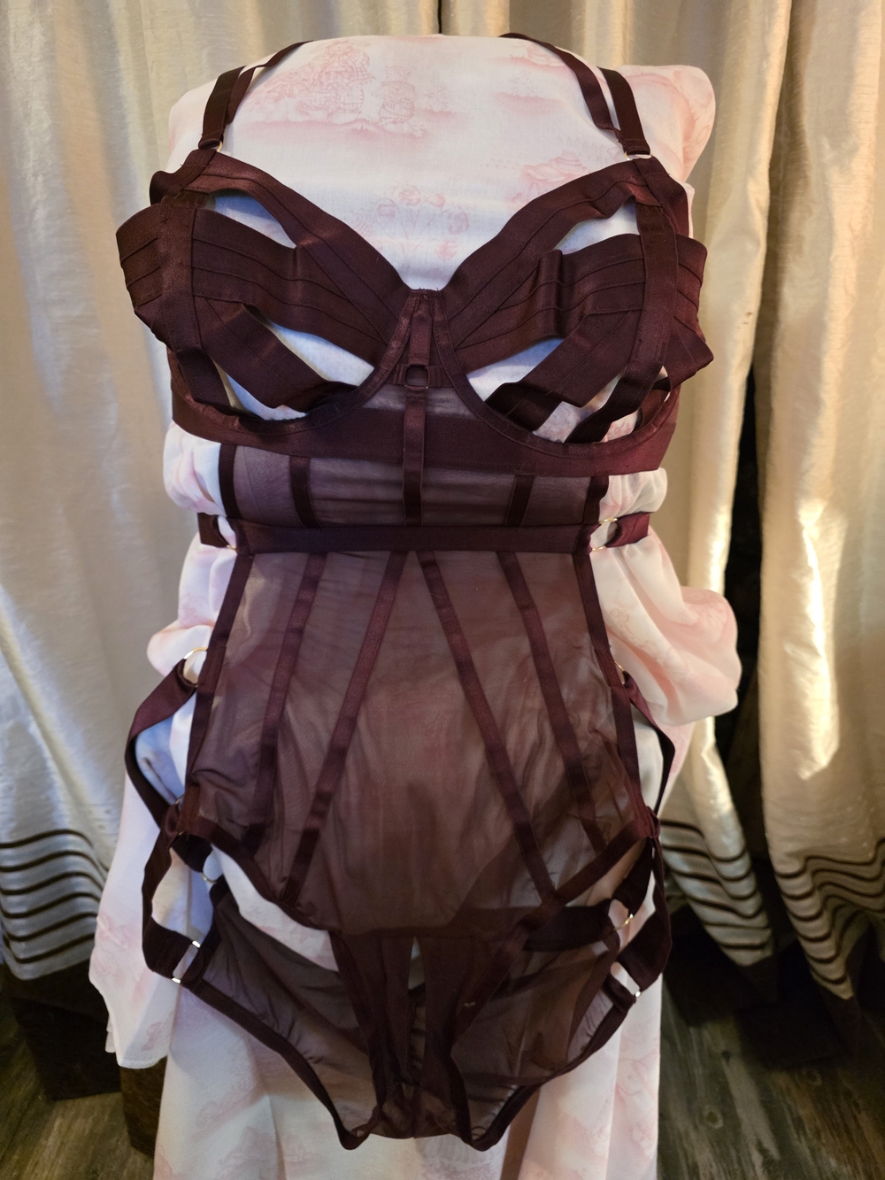torrid Burgundy Strappy Sheer Underwire Bodysuit